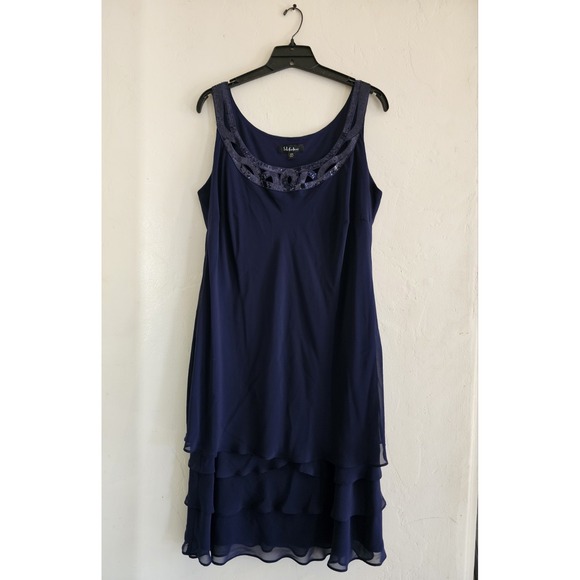 S L Fashions Women's Blue Scoop Neck Sleeveless Shift Dress Size 16 - Picture 2 of 7